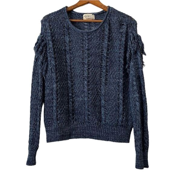 Ralph Lauren Denim & Supply Sweater Blue Round Neck Long Sleeve Fringe Small - Picture 1 of 9